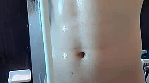 i'm this muscular asian guy masturbating my monster cock in the shower to orgasm