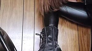 MyMistressK in leather and boots for a domination session