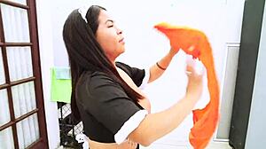 Deep cleaning with cute college girl sucking cock