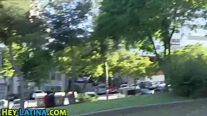 Real Latina teen sucks big cock in heels