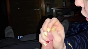 I, the dirty talking wife, slowly jerk off this dick in our homemade session