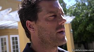 Sex trafficker binds and roughly fucks busty skinny blonde slave in hardcore bondage