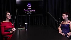 Steamy Latina Teen Annie Clementine Dominates Public Handjob in BDSM Orgasm Clip on Sheer Red.