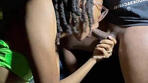 Homemade Ebony Amateurs Perform Deepthroat with Sloppy Handjob and Cumshot