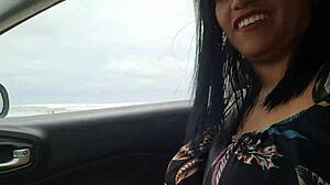 showing my wife's hairy pussy on the beach and street for everyone to see?