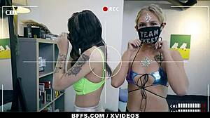 BFFs Melody Foxx, Paisley Paige, Winter Bell swap cum at festival orgy.