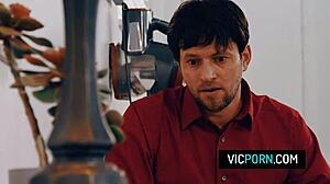 Hot brunette milf preston parker got stuck under the table with no panties takes some rough doggystyle fucking