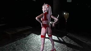 Youthful Asian Princess Dances Alone in Night Castle in Red Outfit