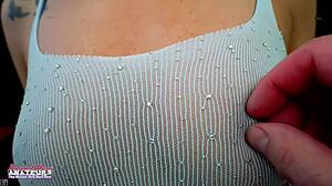 slim brunette mercedez teases her pussy with a dildo then swallows cum