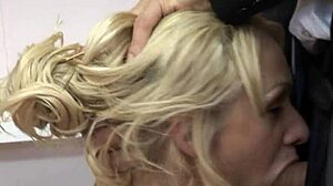 Slutty blonde secretary fucked on table