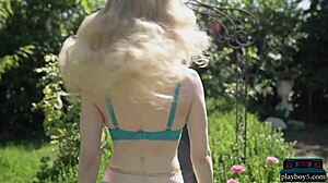 Miranda, the hard body MILF, strips lingerie outdoors in softcore scene