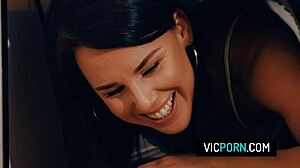 Hot brunette milf preston parker got stuck under the table with no panties takes some rough doggystyle fucking