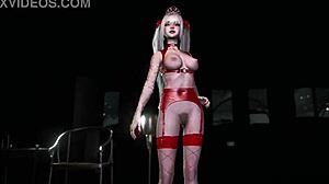 Youthful Asian Princess Dances Alone in Night Castle in Red Outfit