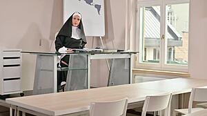 Naughty Nun Brittany Bardot DPD and Spanked Hard by Students’ Fathers in GP2677 Scene.