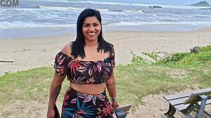 showing my wife's hairy pussy on the beach and street for everyone to see?