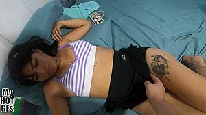 This cute babysitter wants to fuck her friend bareback, bent over for close-up action!