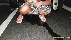 Being a pee queen involves public outdoor roleplay with close-up views of hairless pussy