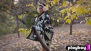 attractive big tits babe does sexy striptease, exposing amazing body outdoors