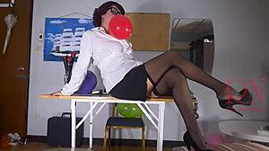 Office Secretary Masturbates with Balloons in Wild Domination Scene