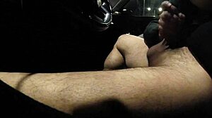 French street whore Misscreamy sucks big cock in public parking without condom and licks cum