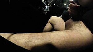 French street whore Misscreamy sucks big cock in public parking without condom and licks cum