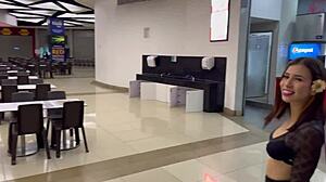 Horny Latina performs cowgirl, deepthroat, and handjob in mall shop