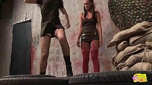 military dyke brunette gets spanked and disciplined for not following orders