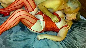 granny carmens lady in red gets blacked dildo fucked and cums hard