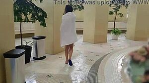 skinny girl fucks in budapest public pool with blowjob