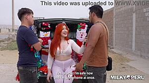 i'm greta sweet, a latina with big natural tits, and i gave a blowjob to an enterprsing fan outdoors for christmas, it was so taboo