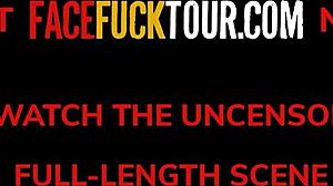 blonde with big fake tits gags on rough deepthroat