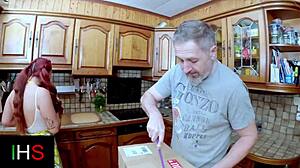 Bold Kitchen Scene With Shaved Pussy Assfucking And Cum