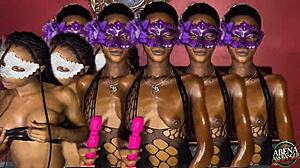 Two Sexy Slim Teens Play Before Hardcore Foursome With Big Black Dicks!