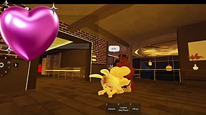 Snowbunny encounters rough monster BBC in virtual Roblox world