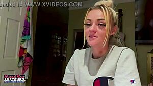 Petite mature blonde sassy rubs her nipples and deep fingers her twat