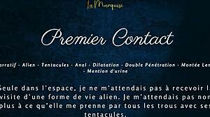 Detailed first contact with alien monster in French audio porn scene