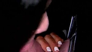 Hot brunette slut sucks monster cock through gloryhole and gets cumshot 😈