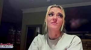 Petite mature blonde sassy rubs her nipples and deep fingers her twat