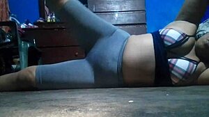 Very sexy Mexican brunette has a big ass working out in fishnets