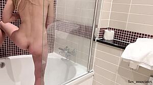 Stepmother and Son Slam Hard Sharing Tight Hotel Bed Action