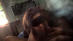 Lovely brunette gives rough blowjob while blindfolded