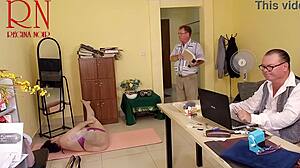 Yoga Session In Office With Regina Noir!