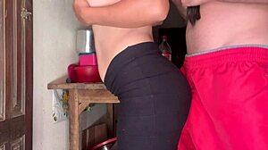 Spying on a married woman filling her pussy with milk during workout session