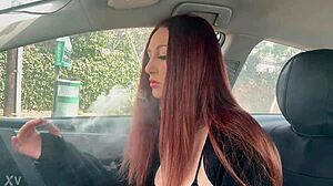 Italian long hair hot milf artemisia love solo in the car smoking fetish session
