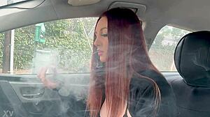 Italian long hair hot milf artemisia love solo in the car smoking fetish session