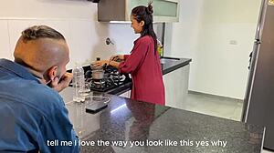 Allison Sweet rides stepbrother's big cock in kitchen for cum