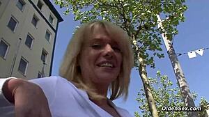 German blonde milf masturbates shaved pussy in casting interview