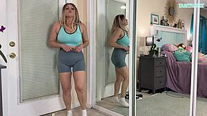 sexy blonde milf in gym clothes flashes big tits. is this sfw or too hot?