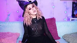 Sexy witch's anal play with toys