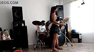 Cute Canadian Dances Stripping to Drums